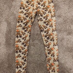 Kids Reindeer Print Leggings - Tan